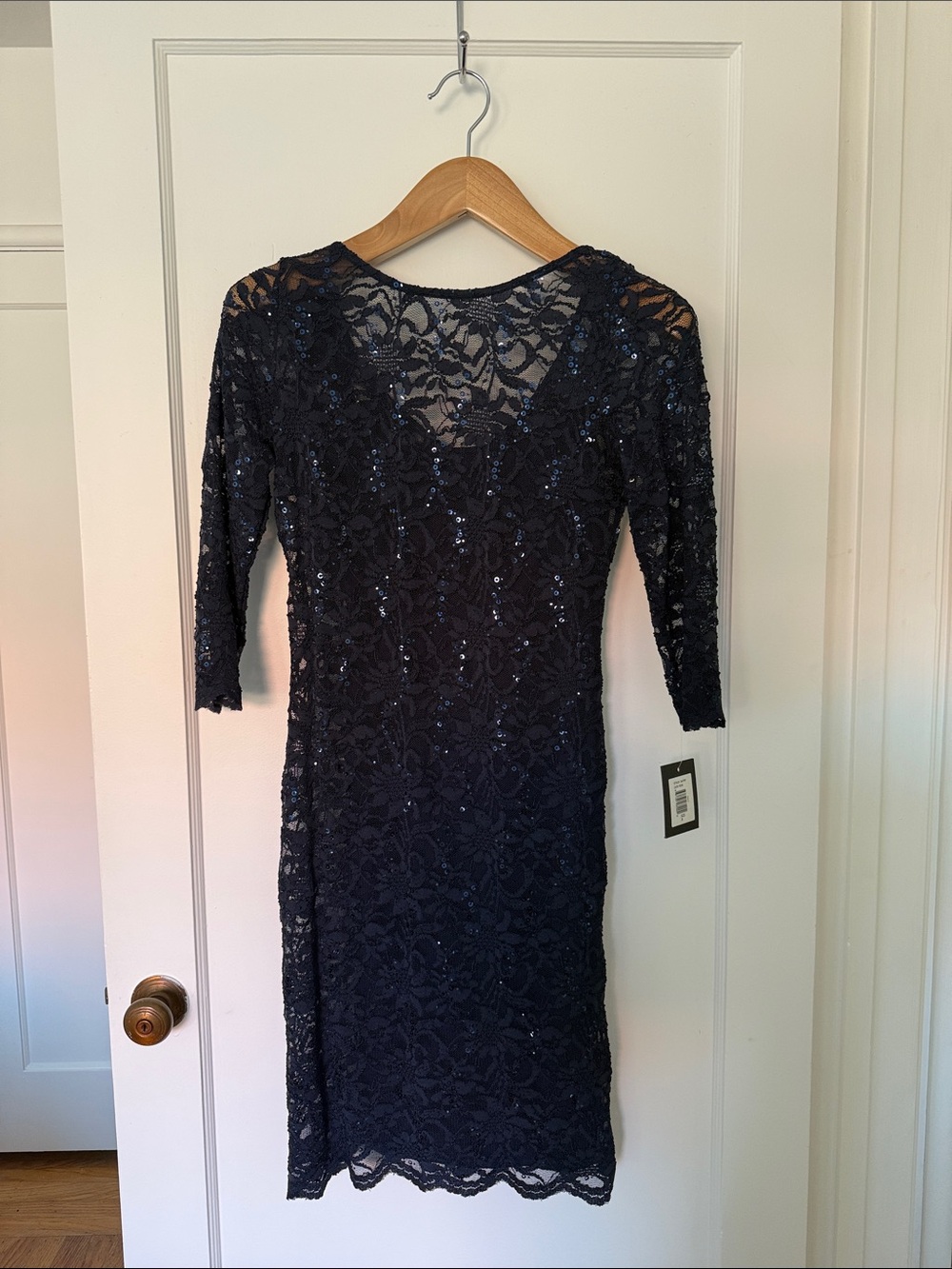 Navy Lace Sequined Marina Dress - 8